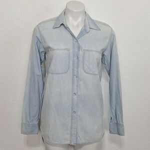 Madewell Blue Light Wash Coastal Grunge Chambray Denim Button Down Shirt Size XS